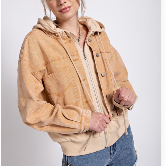 Easel Tan Denim Hoodie Jacket - Picture 1 of 5